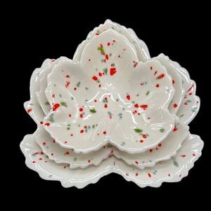 Trinket Dishes Leaves Set of 3 Speckled Art Pottery Nesting Stamped Stacked